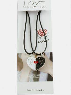 Kalp Uçlu Çift Kolye-Siyah