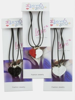 Kalp Uçlu Çift Kolye-Siyah