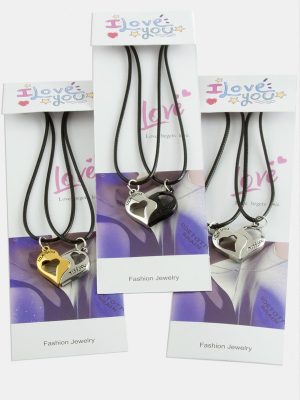 Kalp Uçlu Çift Kolye-Gümüş Rengi