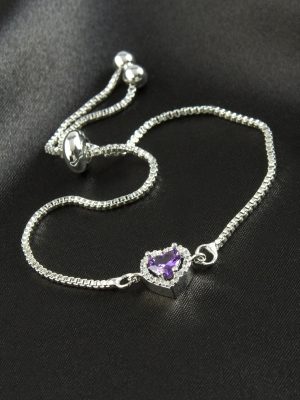 Kalp Zirkon Taşlı Asansörlü Bileklik  Ciddi İlişki Bilekliği-Mor