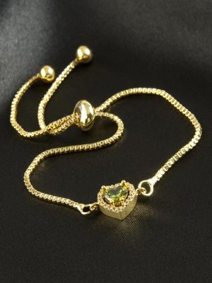 Kalp Zirkon Taşlı Asansörlü Bileklik  Ciddi İlişki Bilekliği-Yeşil