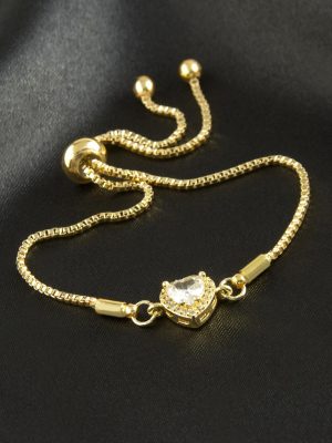 Kalp Zirkon Taşlı Asansörlü Bileklik  Ciddi İlişki Bilekliği-Gümüş Rengi