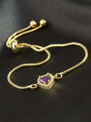 Kalp Zirkon Taşlı Asansörlü Bileklik  Ciddi İlişki Bilekliği-Mor
