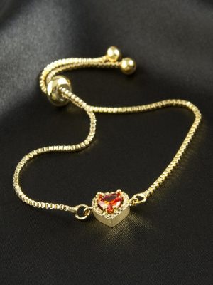 Kalp Zirkon Taşlı Asansörlü Bileklik  Ciddi İlişki Bilekliği-Kırmızı
