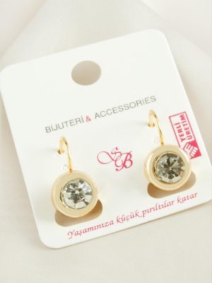 Tek Taşlı Klipsi Küpe-Sarı