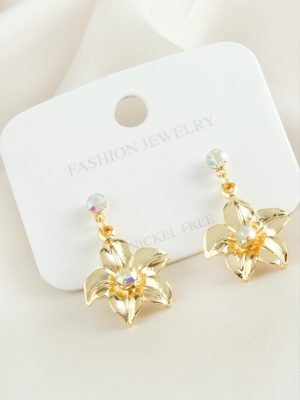 Papatya Taşlı Klipsi Küpe-Sarı