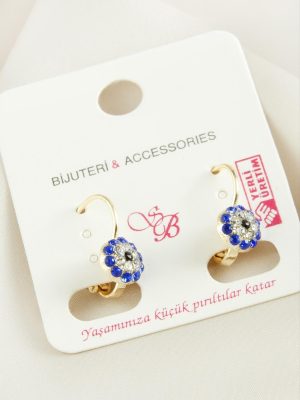 Nazar Taşlı Klipsi Küpe-Mavi