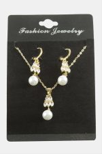 Kalp İnci Zirkon Taşlı Set Kolye-Kırmızı