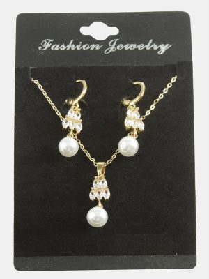 Kalp İnci Zirkon Taşlı Set Kolye-Kırmızı