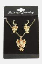 Baykuş Zirkon Taşlı Set Kolye-Kırmızı - Görsel 2