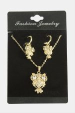 Baykuş Zirkon Taşlı Set Kolye-Gümüş Rengi - Görsel 2