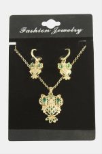 Baykuş Zirkon Taşlı Set Kolye-Yeşil - Görsel 2