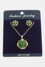 Çiçek Zirkon Taşlı Set Kolye-Renkli