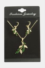 Yaprak Zirkon Taşlı Set Kolye-Siyah