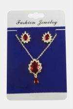 Oval Zirkon Taşlı Set Kolye-Gümüş Rengi