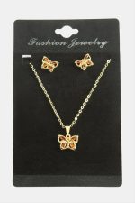 Kelebek Zirkon Taşlı Set Kolye-Kırmızı - Görsel 2