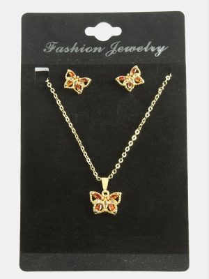 Kelebek Zirkon Taşlı Set Kolye-Siyah