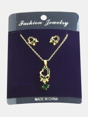 Kalp Fiyong Zirkon Taşlı Set Kolye-Yeşil