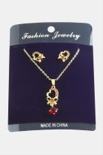 Kalp Fiyong Zirkon Taşlı Set Kolye-Kırmızı - Görsel 2