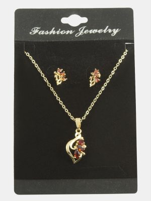 Çiçek Zirkon Taşlı Set Kolye-Siyah