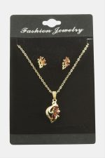 Çiçek Zirkon Taşlı Set Kolye-Kırmızı