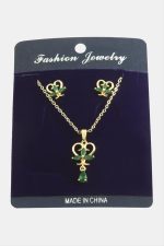 Kalp Zirkon Taşlı Set Kolye-Yeşil - Görsel 2