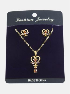 Kalp Zirkon Taşlı Set Kolye-Gümüş Rengi