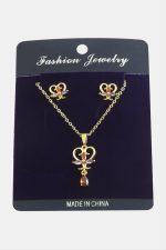 Kalp Zirkon Taşlı Set Kolye-Kırmızı