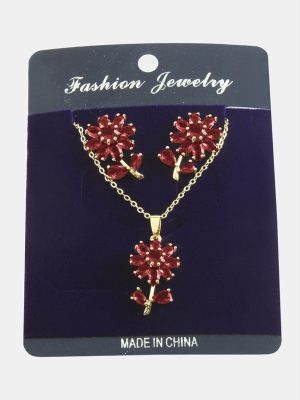 Papatya Zirkon Taşlı Set Kolye-Siyah