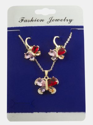 Kelebek Zirkon Taşlı Set Kolye-Yeşil