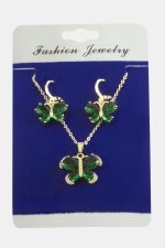 Kelebek Zirkon Taşlı Set Kolye-Yeşil - Görsel 2