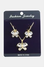 Kelebek Zirkon Taşlı Set Kolye-Gümüş Rengi - Görsel 2