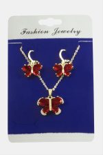 Kelebek Zirkon Taşlı Set Kolye-Kırmızı - Görsel 2