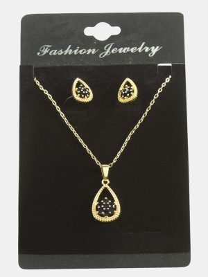 Oval Kartanesi Zirkon Taşlı Set Kolye-Kırmızı