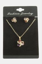 Çiçek Damla Zirkon Taşlı Set Kolye-Gümüş Rengi