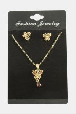 Kelebek Zirkon Taşlı Set Kolye-Kırmızı - Görsel 2