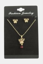 Kelebek Zirkon Taşlı Set Kolye-Yeşil