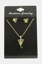 Kelebek Zirkon Taşlı Set Kolye-Yeşil - Görsel 2