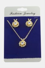 Gül Zirkon Taşlı Set Kolye-Siyah