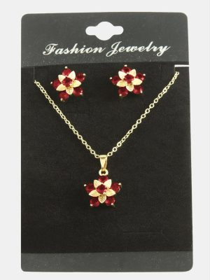 Çiçek Zirkon Taşlı Set Kolye-Renkli