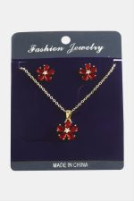 Papatya Zirkon Taşlı Set Kolye-Kırmızı - Görsel 2