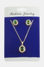 Oval Zirkon Taşlı Set Kolye-Yeşil - Görsel 2