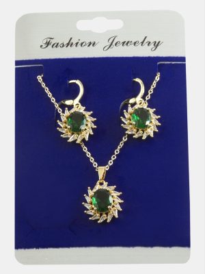 Rüzgar Gülü Zirkon Taşlı Set Kolye-Gümüş Rengi