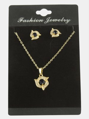 Çiçek Zirkon Taşlı Set Kolye-Kırmızı