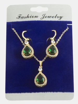 Damla Zirkon Taşlı Set Kolye-Gümüş Rengi