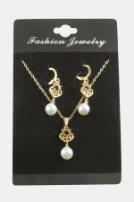 Kalp İnci Zirkon Taşlı Set Kolye-Yeşil