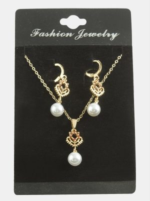 Kalp İnci Zirkon Taşlı Set Kolye-Yeşil