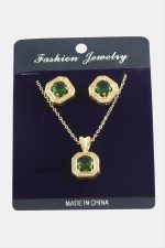 Kare Zirkon Taşlı Set Kolye-Siyah