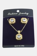 Kare Zirkon Taşlı Set Kolye-Gümüş Rengi - Görsel 2