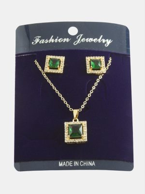 Kare Zirkon Taşlı Set Kolye-Siyah